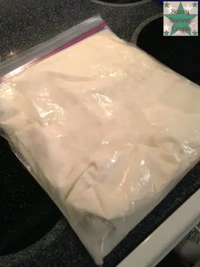 Vanilla ice cream in a gallon sized zippered bag.