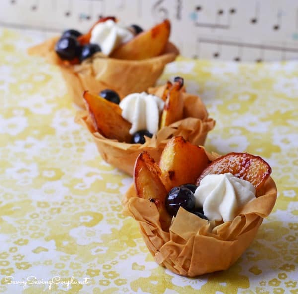 Grilled Peach and Blueberry Filo Dough Fruit Tarts