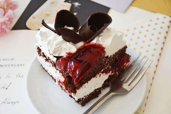 Chocolate cherry cake piece