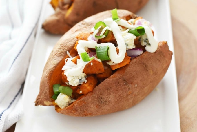 Healthier Buffalo Chicken Sausage stuffed sweet potato1