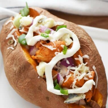The Best Baked Sweet Potato with Buffalo Chicken Sausage