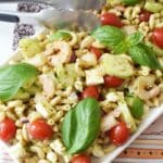 Shrimp Pesto Pasta Salad in serving tray