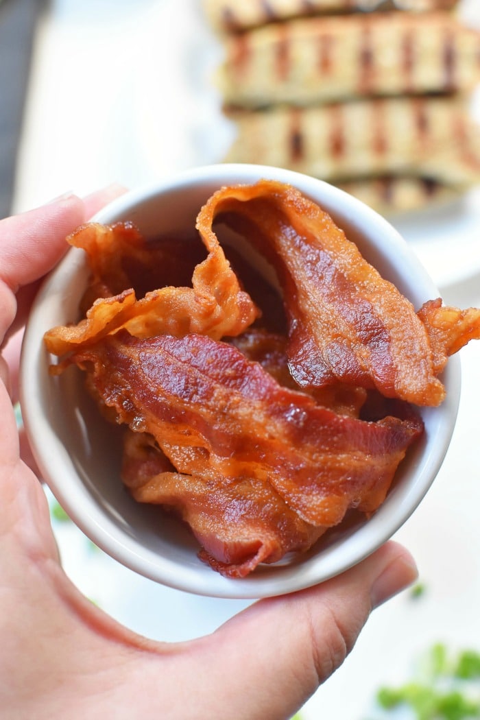bacon in white bowl