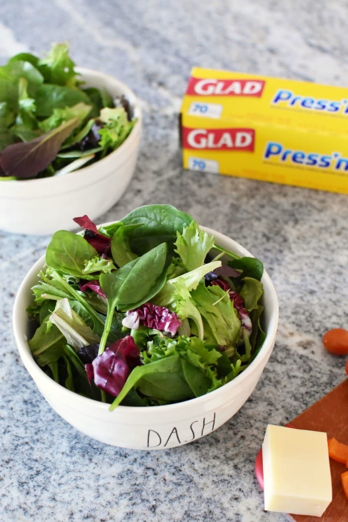Green leaf salad in rae dunn bowl