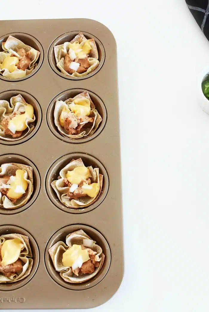 Cheese and Beans in Wonton Cups