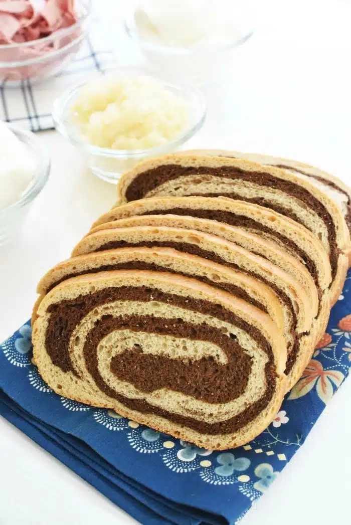swirl rye bread on table