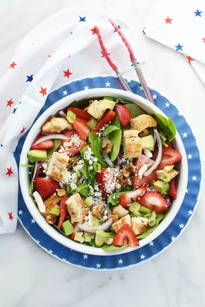 Spinach Strawberry Salad with feta and chicken 1