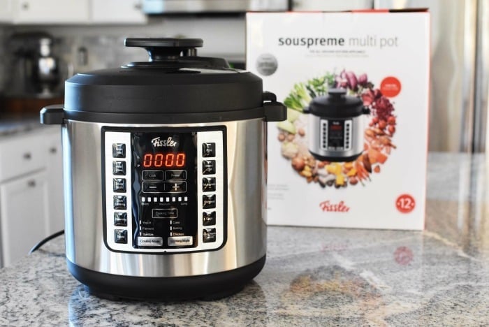 Fissler Souspreme Multipot on granite counter. 