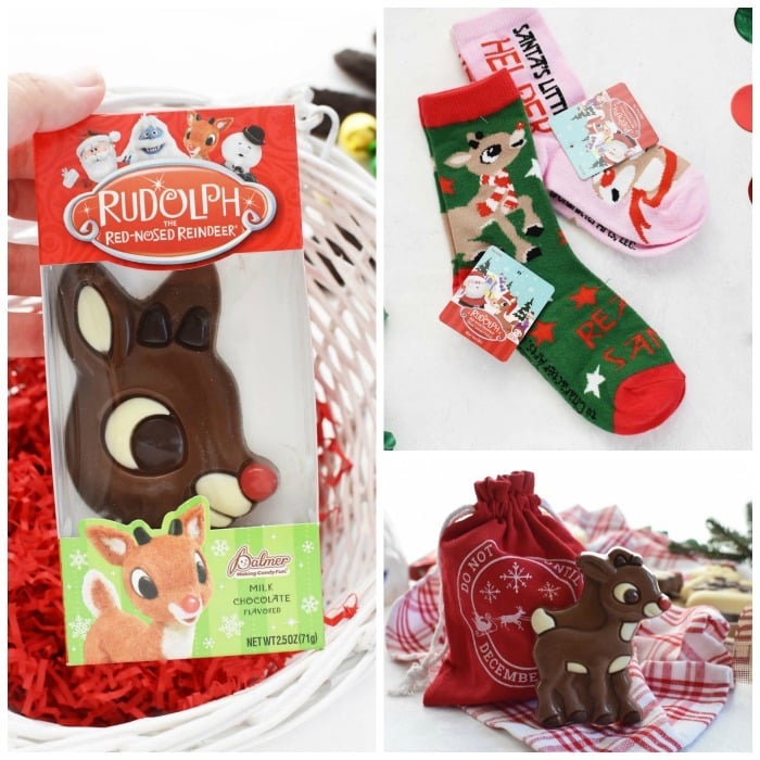 Rudolph the Red Nosed Reindeer Chocolates in collage shot. 