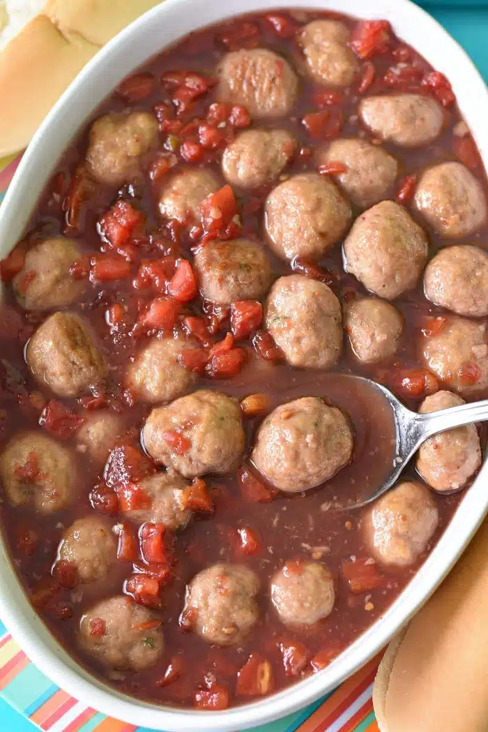 Sweet and Savory Slow Cooker Rotel Meatballs