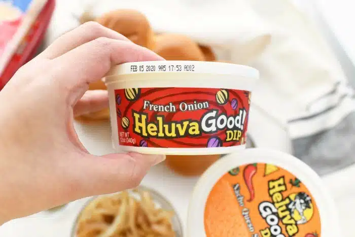 French Onion Heluva Good dip in hand.