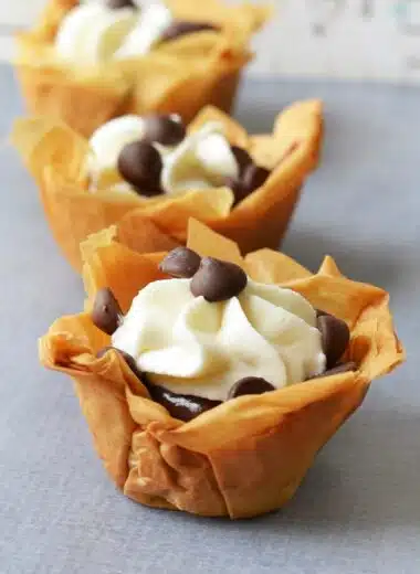 Mini Chocolate Cream Filo Dough Pies on a grey background
