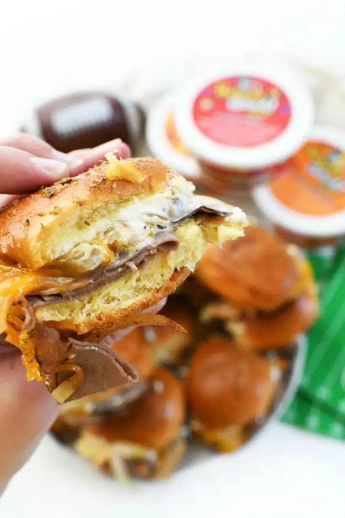 Roast Beef with French Onion Dip in hand.