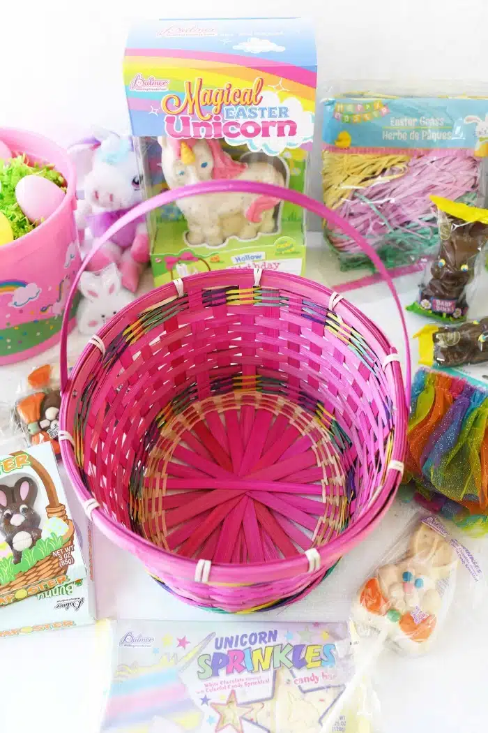 Colorful pink Easter Basket.