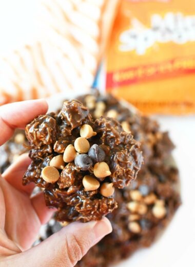 Frosted Mini Spooners No-Bake cookies in a hand.