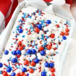 Sixlets Ice Cream in load pan with patriotic napkin.