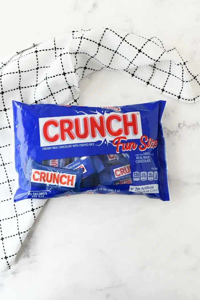 Crunch fun size bag on white table with napkin