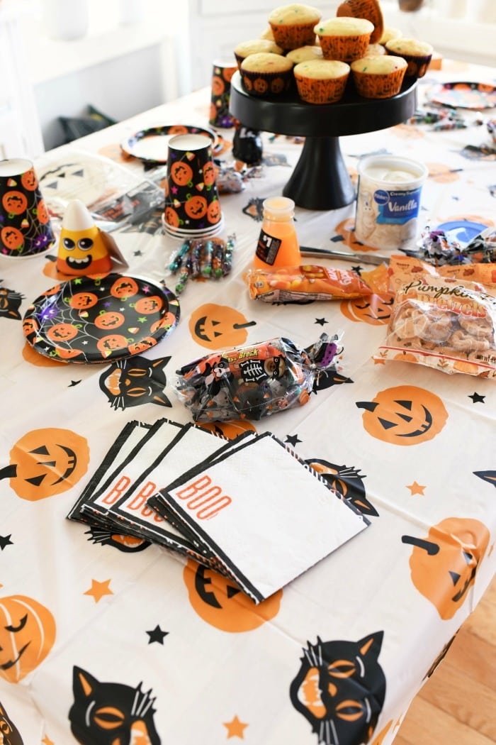 Dollar General Halloween party table spread.