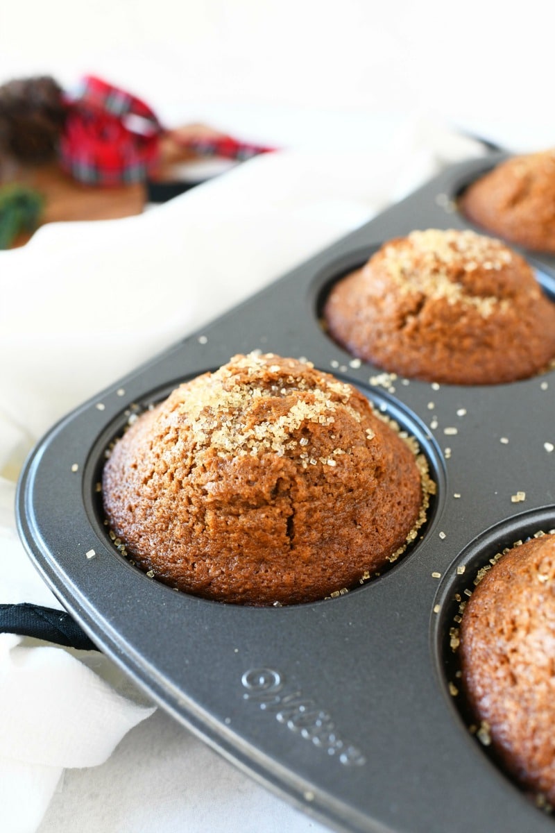 Jumbo Gingerbread Muffins in a baking tin.