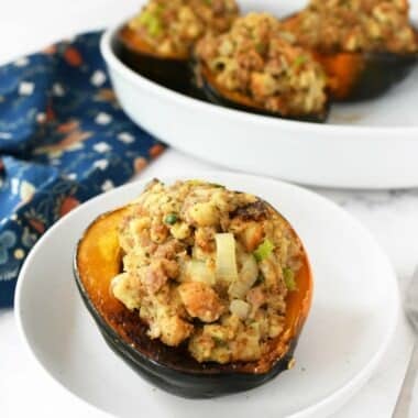 Sausage Stuffing Acorn Squash on a plate.