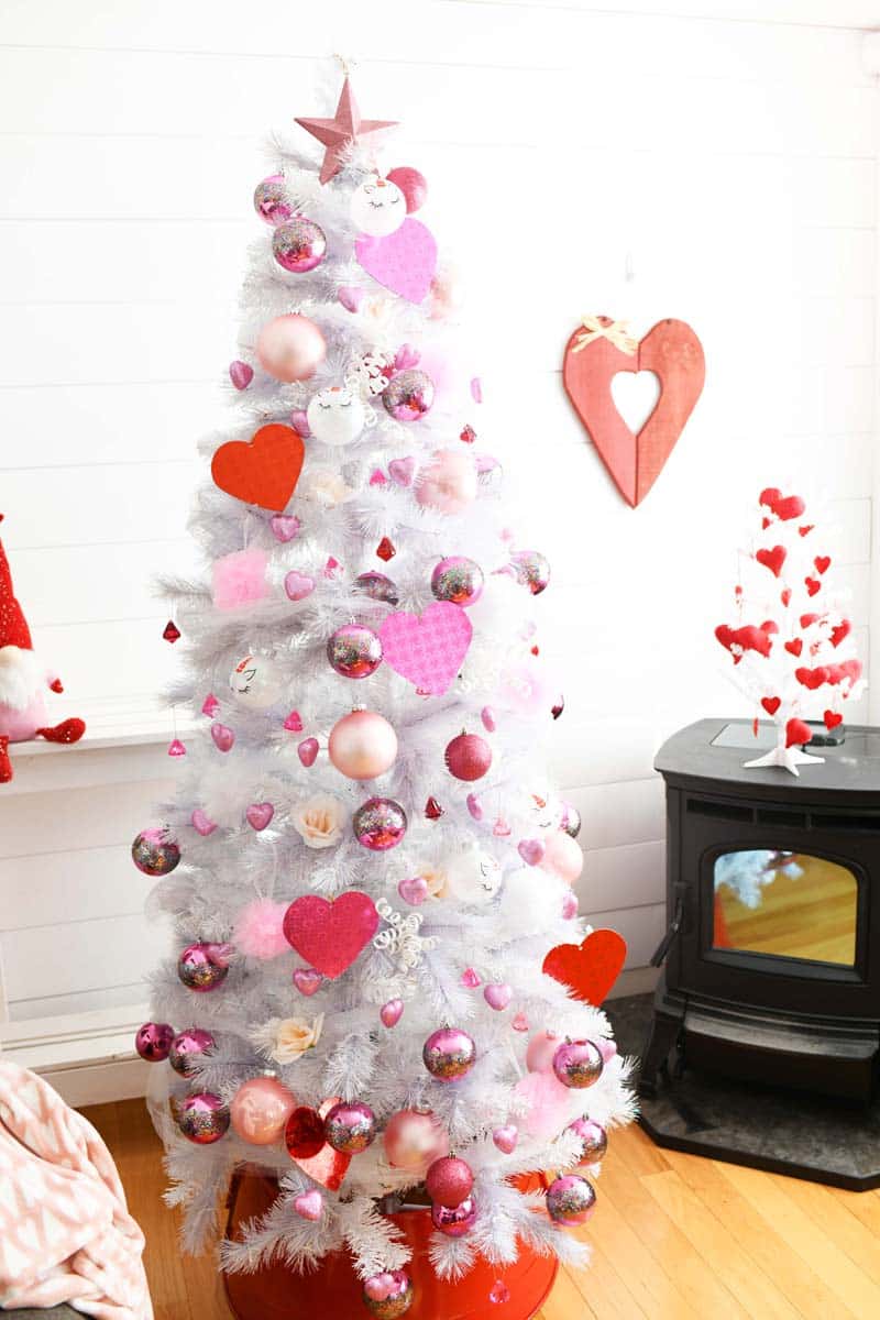 Unicorn Christmas Tree in a white farmhouse living room. 
