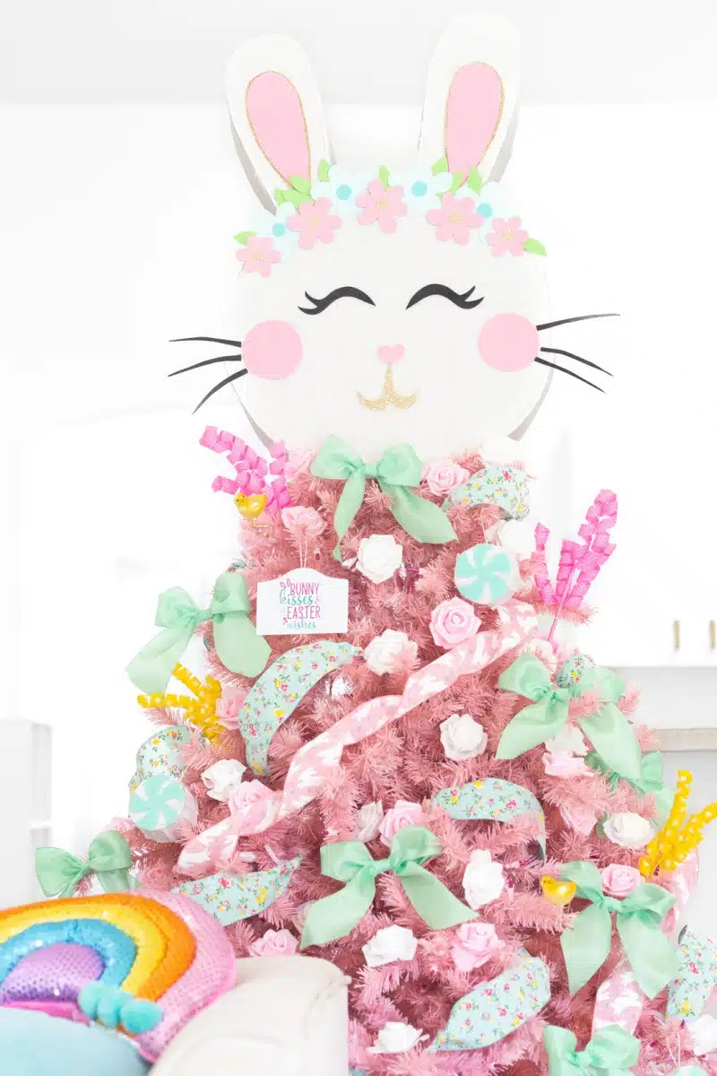 Light Pink Easter Tree with a white bunny topper. 