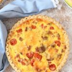 Baked cheesy breakfast quiche recipe.