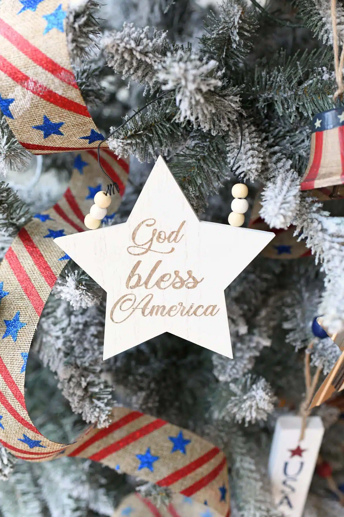 God Bless America White Star Ornament.