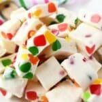 Gumdrop Nougat squares on a small white plate.