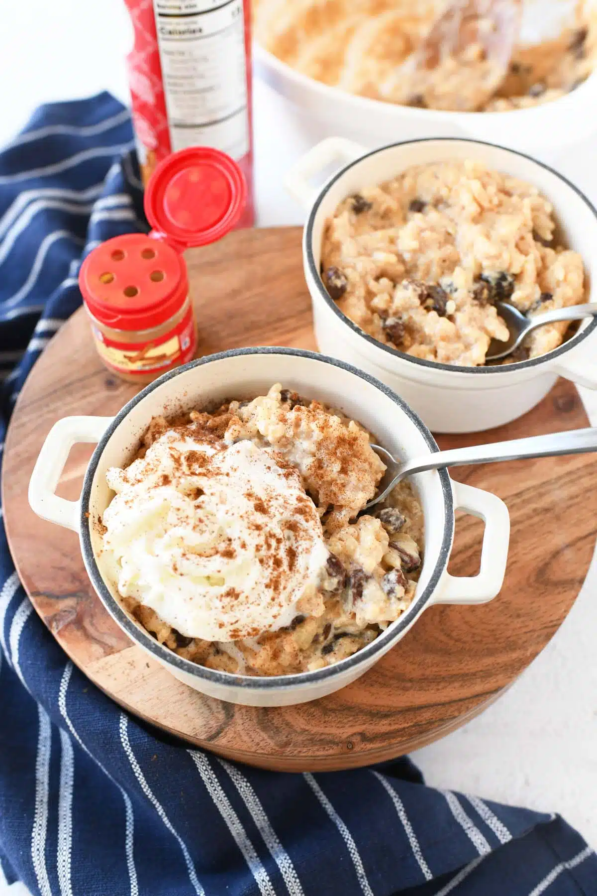 Rice pudding with cinnamon whipped cream.