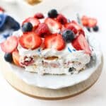 Slice of berry icebox cake.