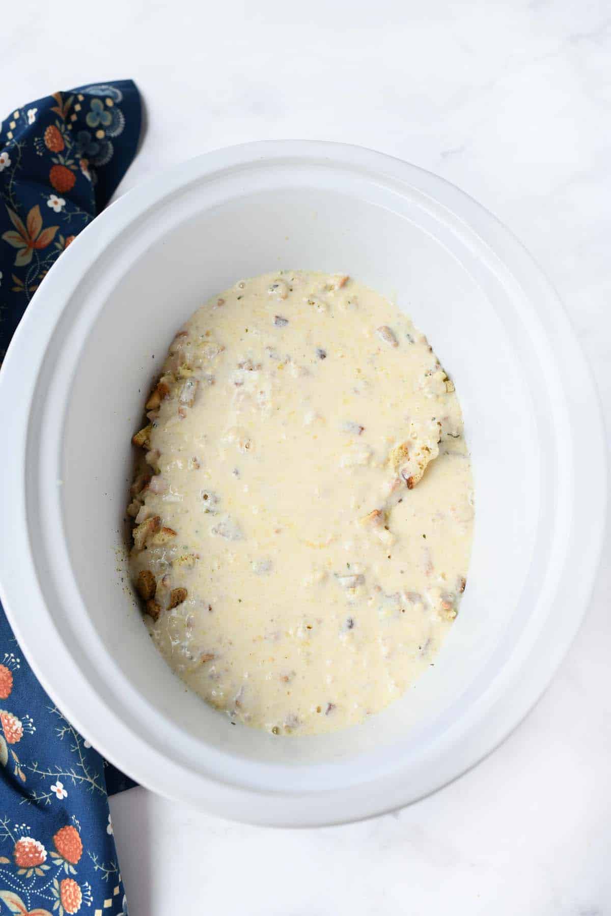 Creamy sauce in a slow cooker.