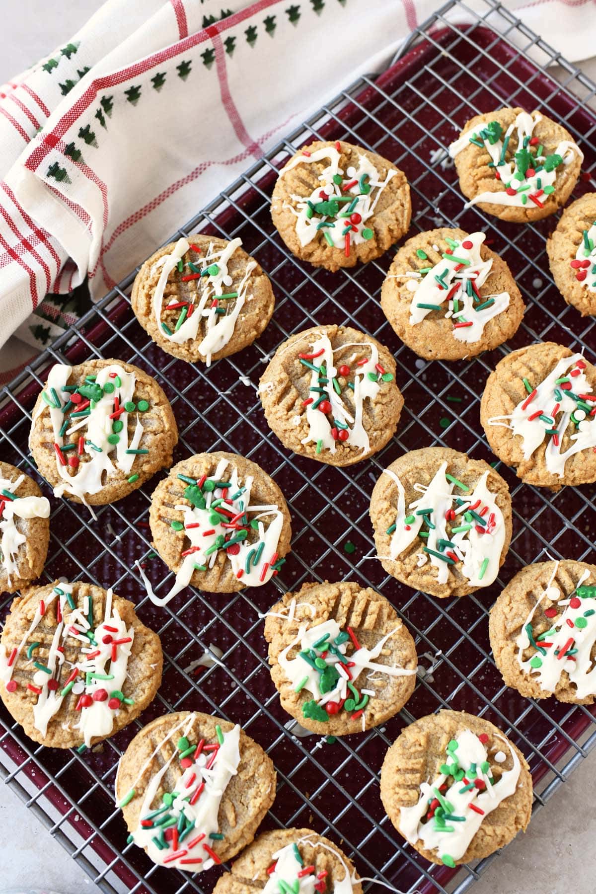  tray of white chocolate swizzled holiday cookies. 