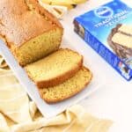 Sliced yellow cake mix banana bread.