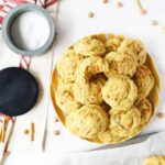 A white plate of butterscotch cookies.
