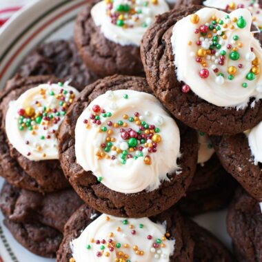 Chocolate cake mix cookies with frosting.