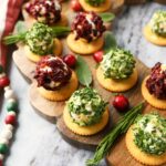 A shot of red and green mini cheeseballs up close.