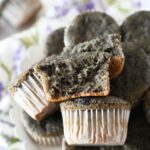 A halved blueberry pie muffin.