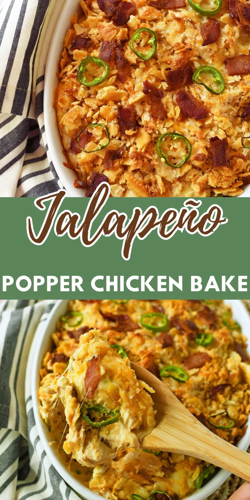 Pinterest image collage of jalapeno popper chicken bake. Imagde contains txt that reads: Jalapeno Popper Chicken Bake.