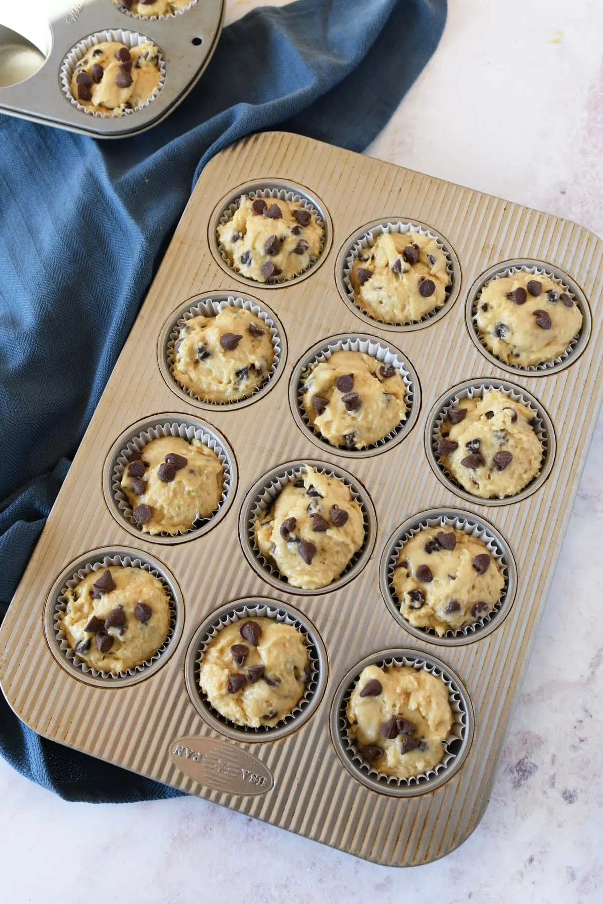 unbaked chocolate chip sourfdough muffins.