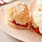 Strawberry Heart crea puffs on a pink, heart plate.